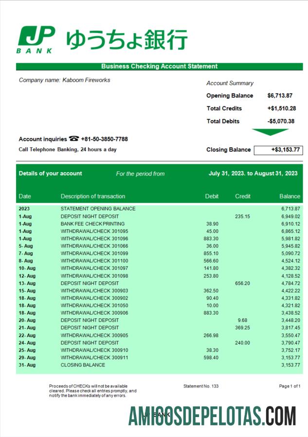 Baixável JP Bank (Japan Post Bank) Declaração da organização modelo Word e PDF